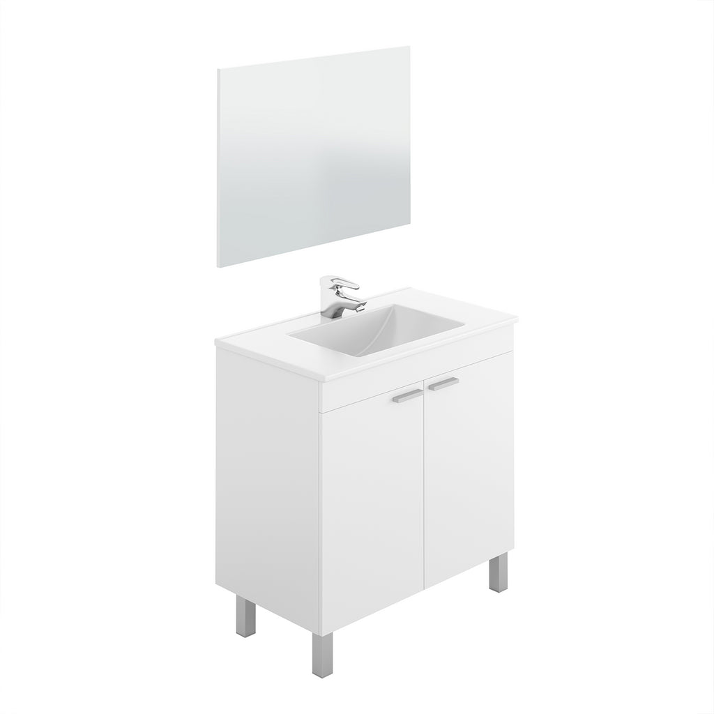 BALTIC 80cm Wide White Sink Unit 2 Door Under Basin Cabinet with Mirror