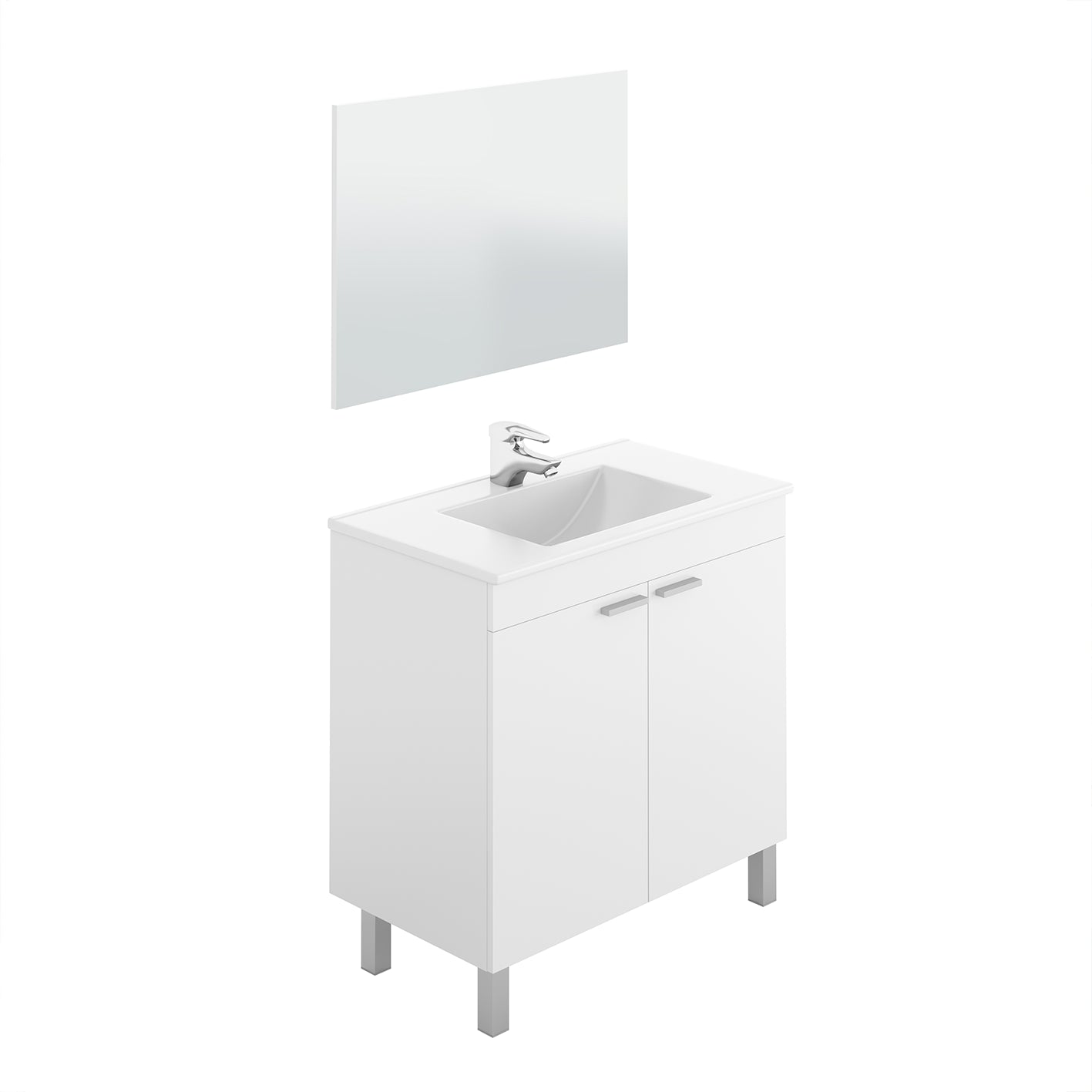 BALTIC 80cm Wide White Sink Unit 2 Door Under Basin Cabinet with Mirror