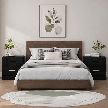 Reflect 2 Drawer Bedside Bundle (2x) - Black Gloss & Black Oak - Modern Bedside