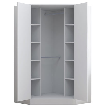 Reflect 2pc Wardrobe Bundle - 2 Door Corner + 2 Door Mirror - White Gloss & Matt White