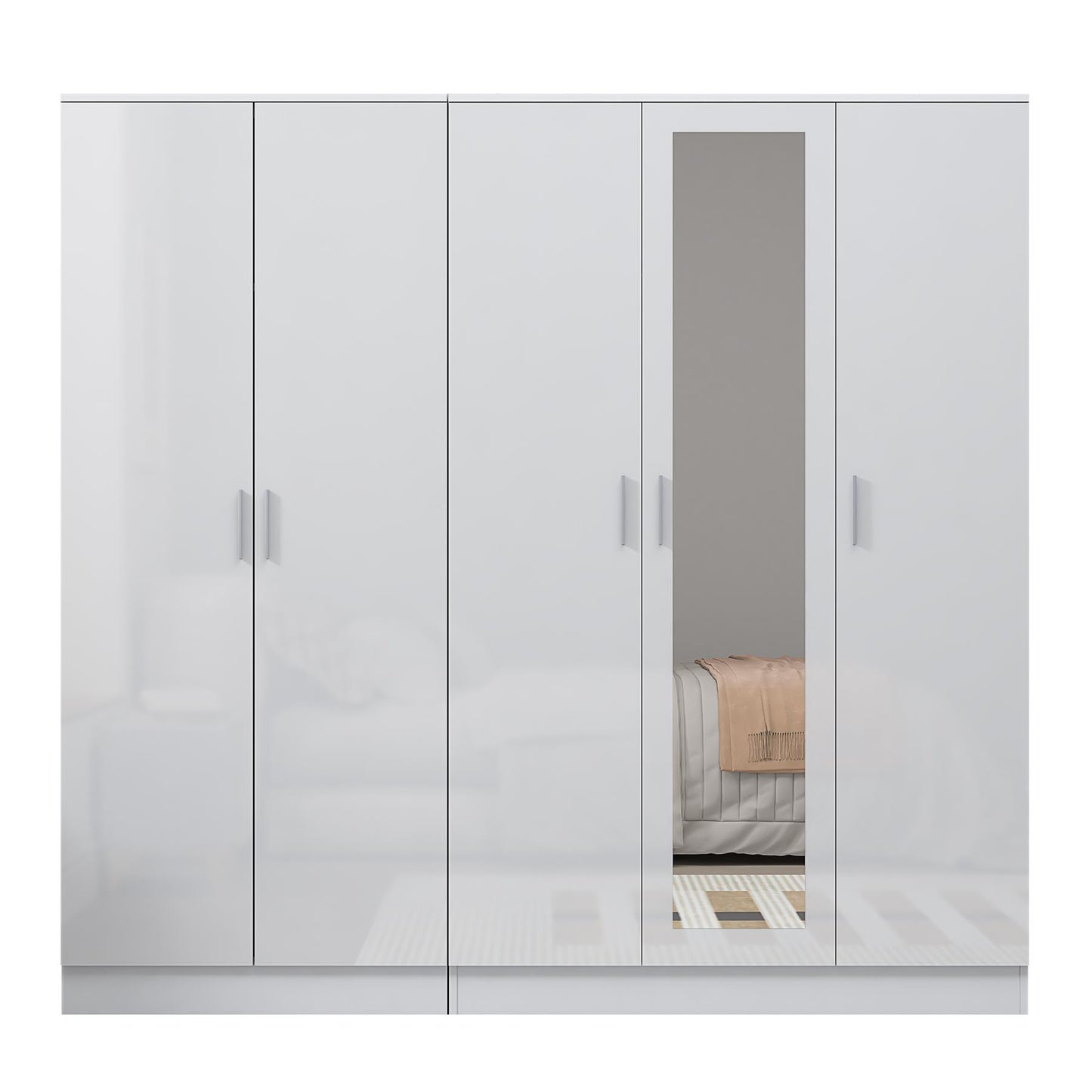 Reflect 2pc Wardrobe Bundle - 3 Door Mirror + 2 Door Plain - White Gloss & Matt White