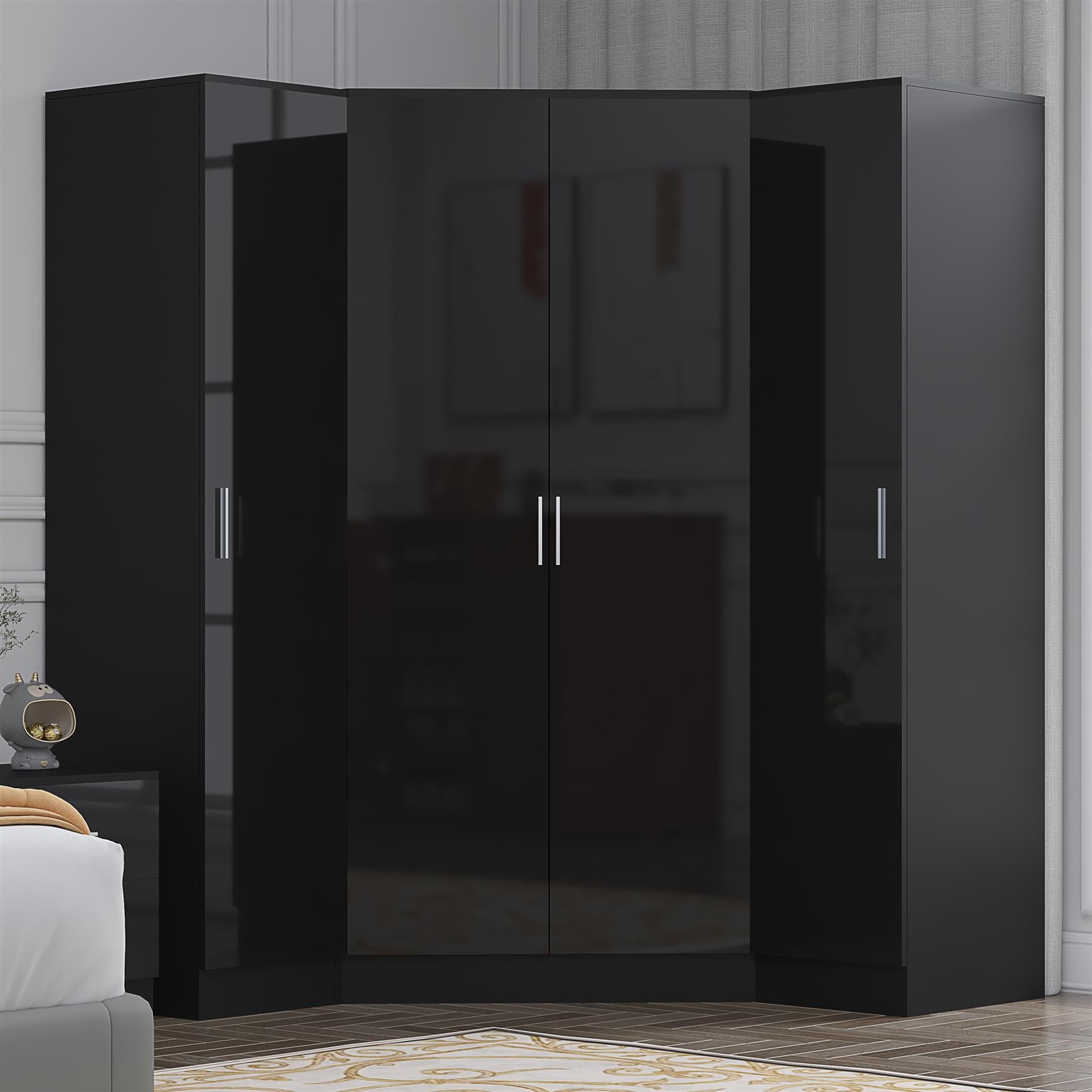 REFLECT Gloss 4 Door Corner Wardrobe Bundle Inc Corner + 2x 1 Door Wardrobes Set
