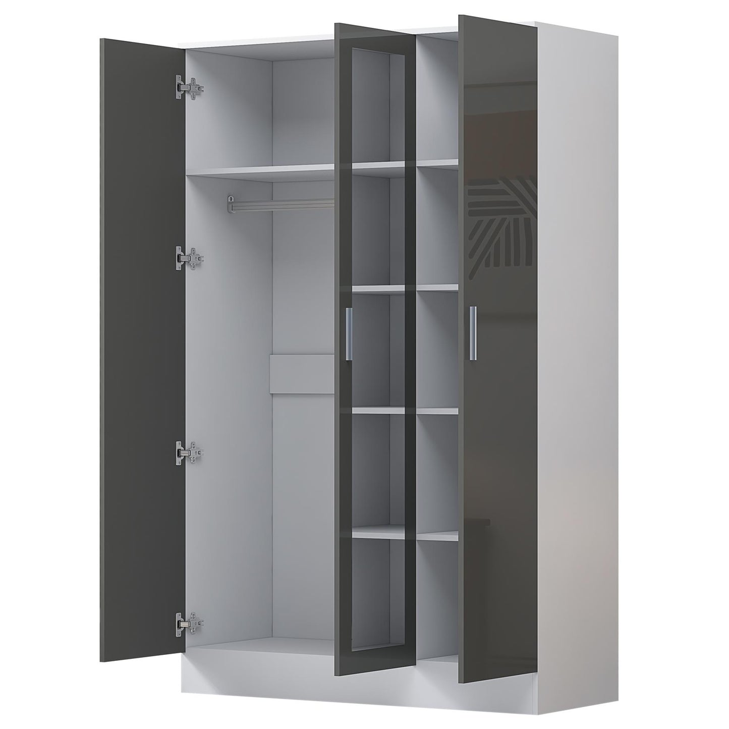 REFLECT High Gloss Bedroom Furniture Wardrobe Chest Bedside Desk in Grey/White