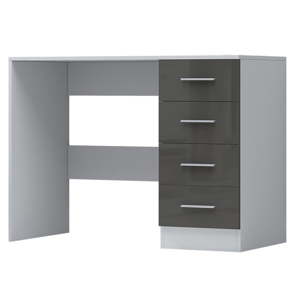 REFLECT Gloss 4pc Set - 2 Door Mirrored Wardrobe + 5 Draw Chest + Bedside + Desk