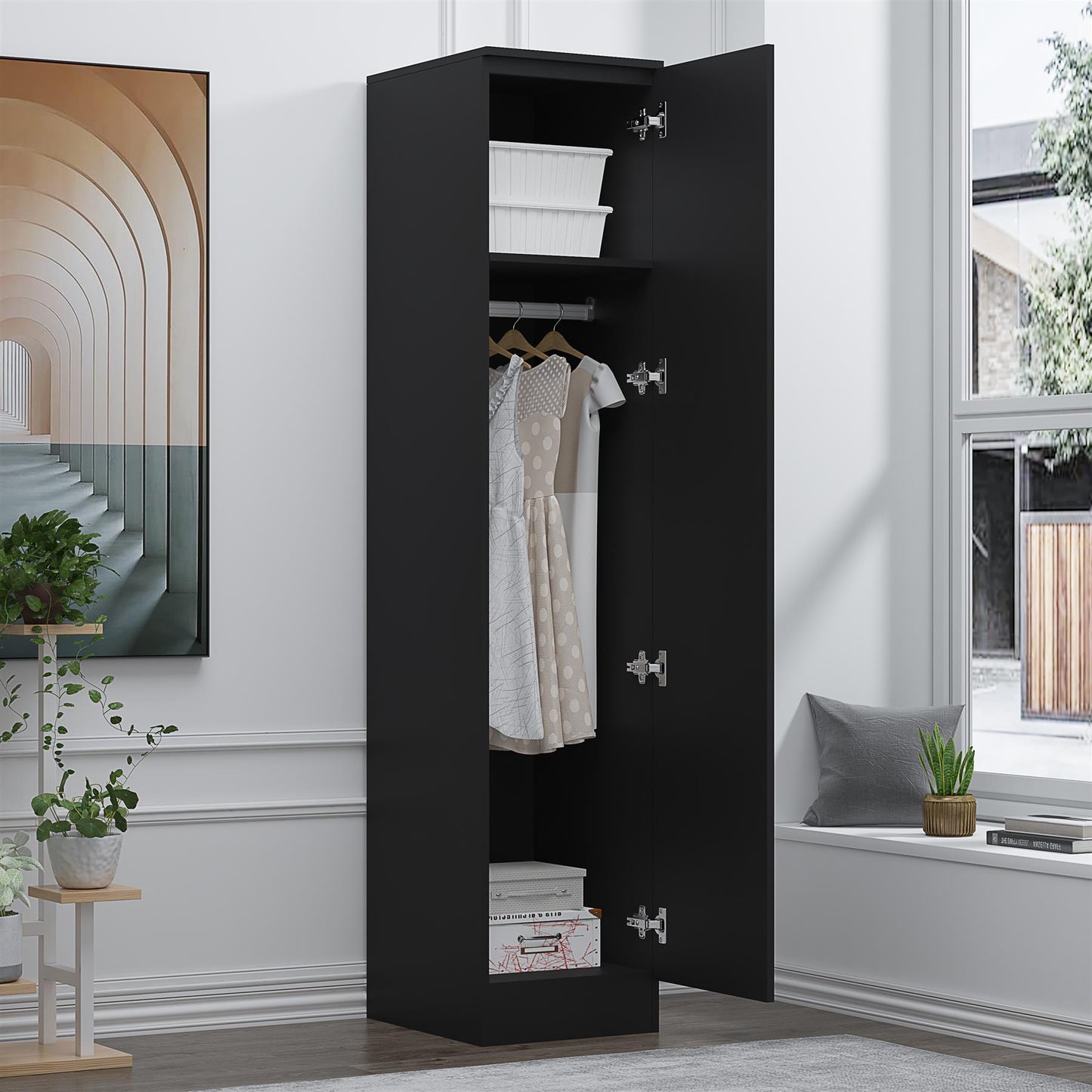 REFLECT High Gloss Bedroom Furniture Wardrobe Chest Bedside Desk Option in Black