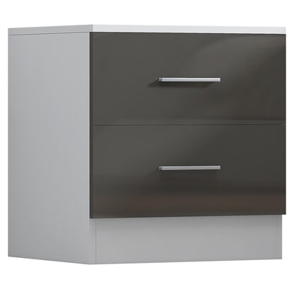 Reflect 2 Door Plain Wardrobe, 5 Drawer Chest, 2x 2 Drawer Bedsides - Grey Gloss & Matt White - Modern Bedroom Furniture Set