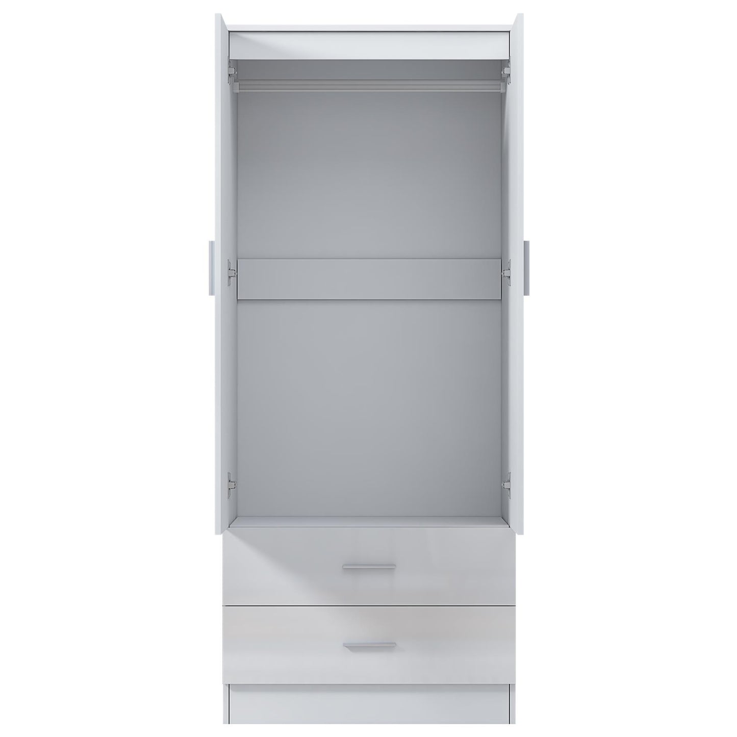 Reflect 2 Door 2 Drawer Combi Plain Wardrobe - White Gloss & Matt White - Hanging Rails, Drawers & Shelf