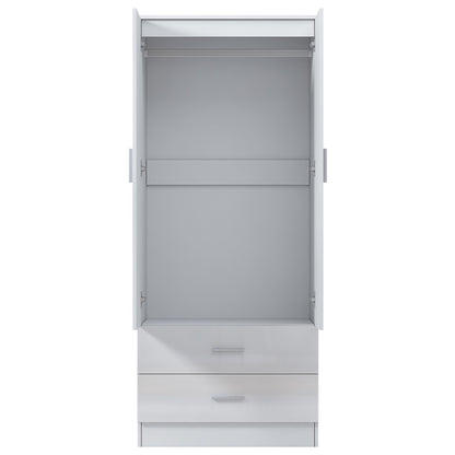 Reflect 2 Door 2 Drawer Combi Plain Wardrobe - White Gloss & Matt White - Hanging Rails, Drawers & Shelf