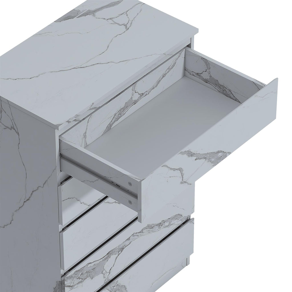 ZITA White Marble Effect 5 Drawer Chest - Modern Storage Unit, Stylish Bedroom Storage
