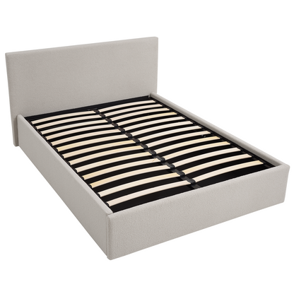 TEDDY BOUCLE 4FT Small Double Beige Ottoman Storage Bed Gas Lift Up with 20cm Memory Foam Mattress