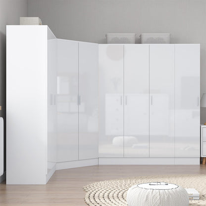 Reflect 4pc Wardrobe Bundle - 2 Door Corner + 2x 3 Door Plain + 1 Door Plain - White Gloss & Matt White