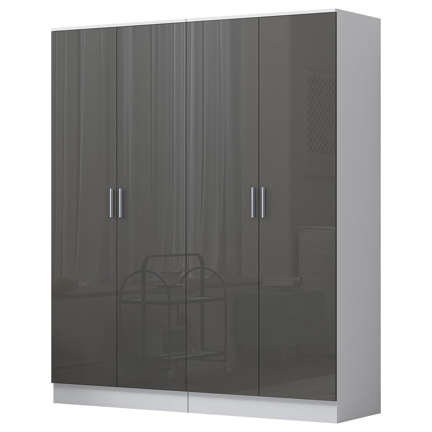 Reflect 2x 2 Door Plain Wardrobe Bundle - Grey Gloss & Matt White - Hanging Rails & Shelves - Modern Sleek Design