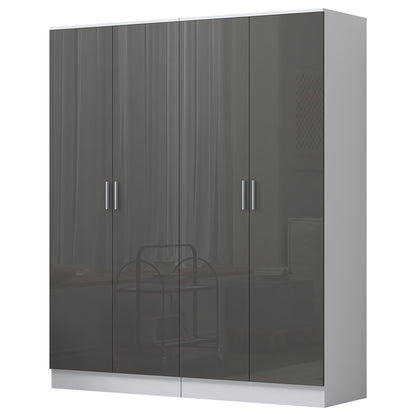Reflect 2x 2 Door Plain Wardrobe Bundle - Grey Gloss & Matt White - Hanging Rails & Shelves - Modern Sleek Design