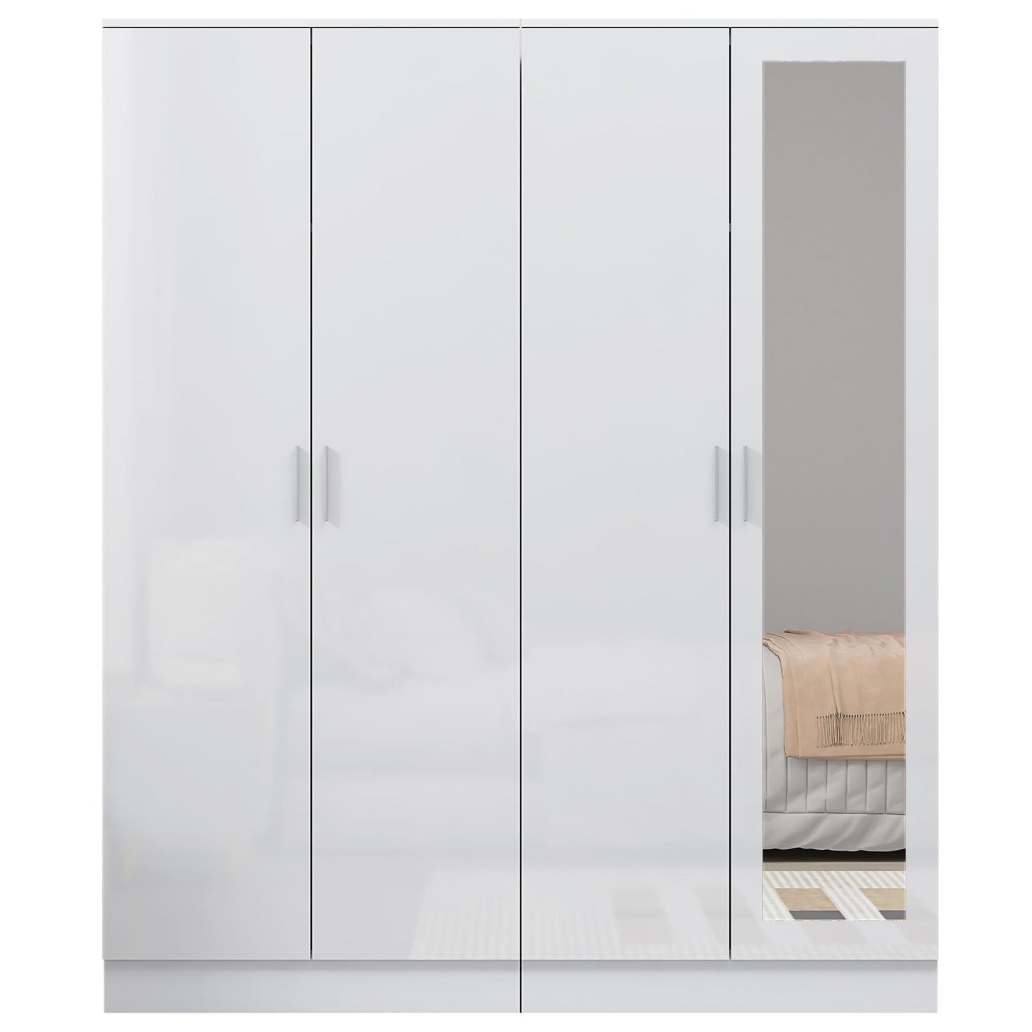Reflect 2pc Wardrobe Bundle - 2 Door Mirror + 2 Door Plain - White Gloss & Matt White