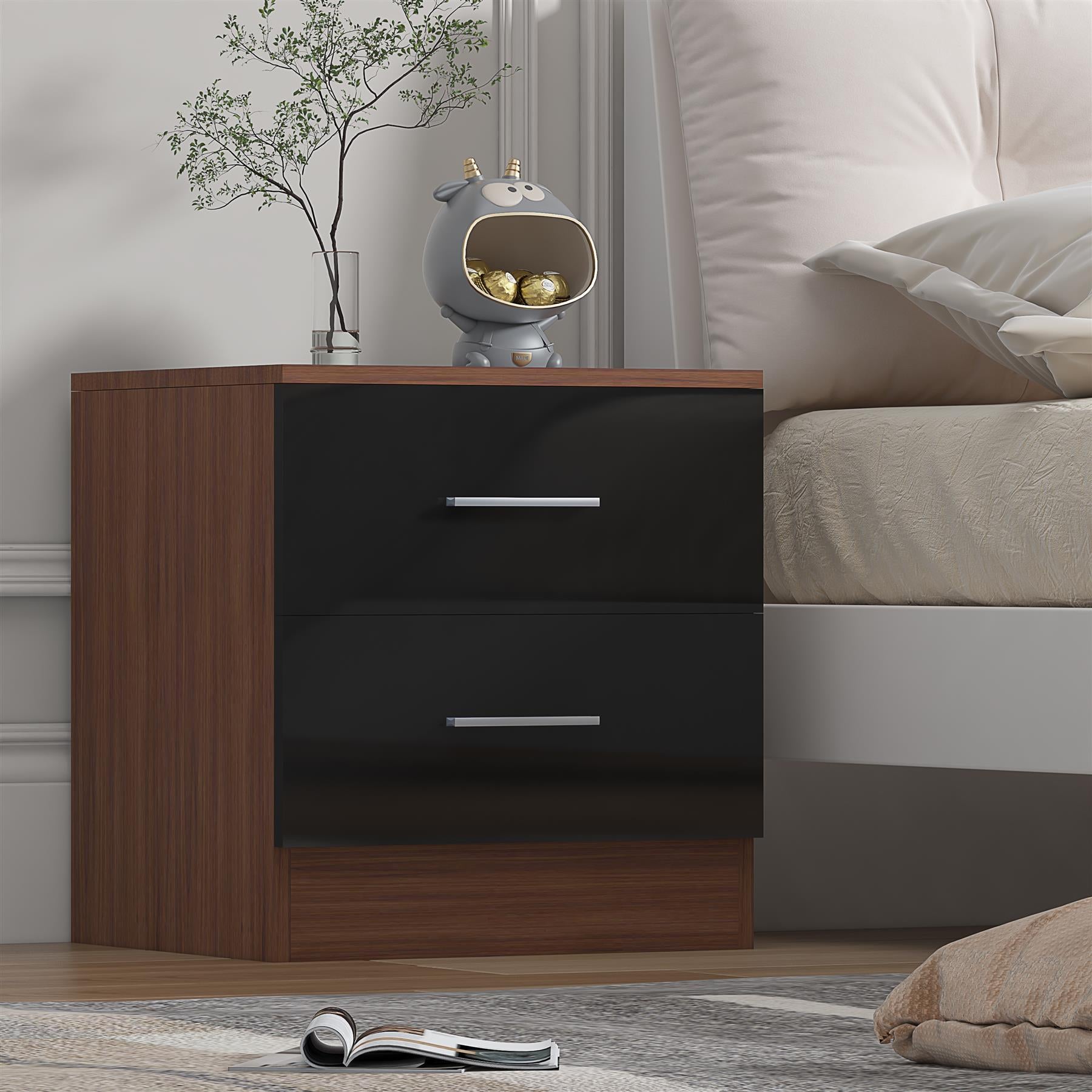 REFLECT High Gloss Bedroom Furniture Wardrobe Chest Bedside Desk - Black/Walnut