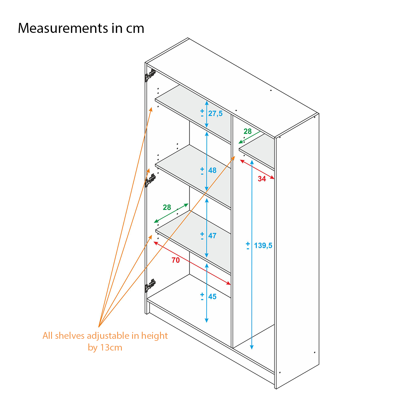 VITA White 3 Door Broom Cupboard - Modular Kitchen & Utility Room Cleaning Storage Cabinet