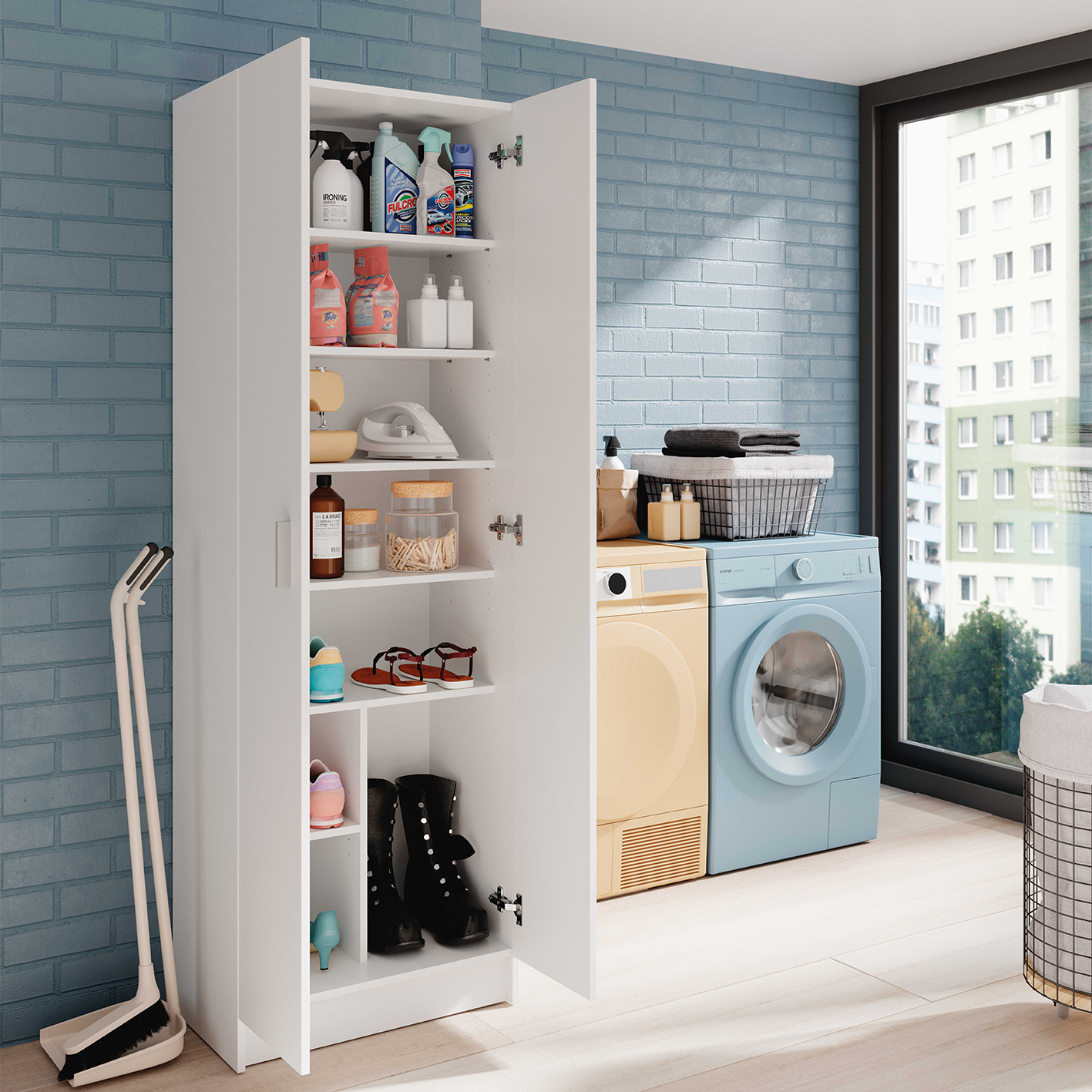 Vita White 2 Door Shoe & Boot Cupboard - Modular Kitchen Utility Room Cleaning Cabinet