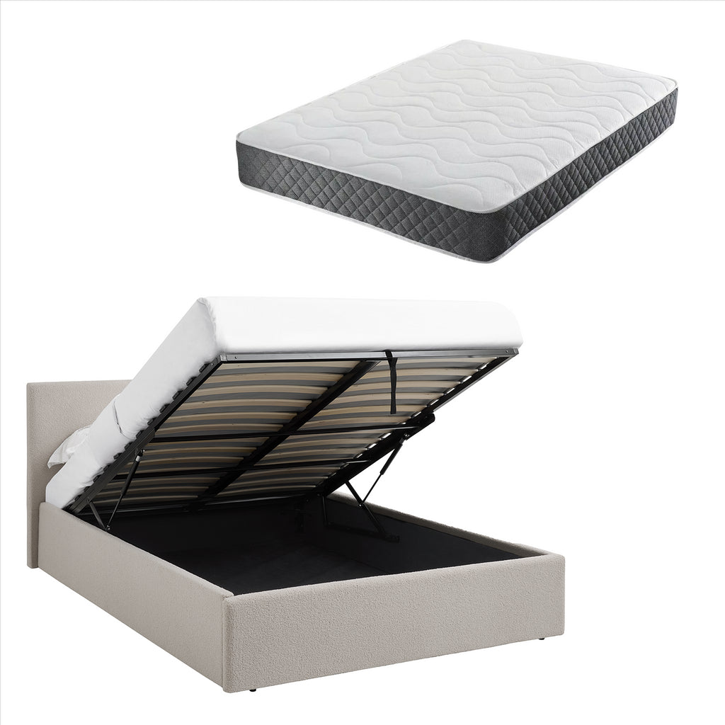 TEDDY 4FT6 Double Boucle Fabric Ottoman Storage Bed - 2 Colour + Mattress Option