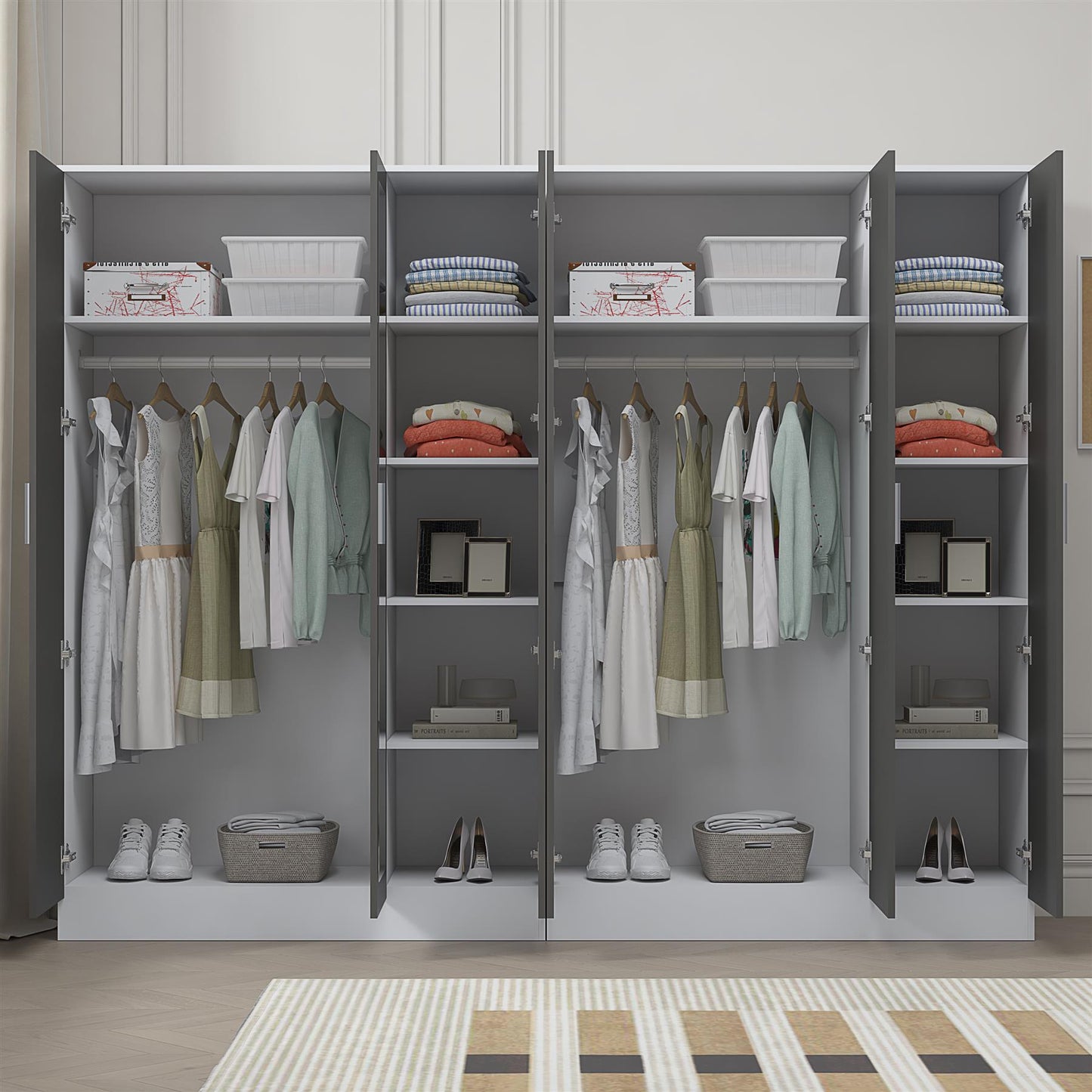 Reflect 2pc Wardrobe Bundle - 3 Door Mirror + 3 Door Plain - Grey Gloss & Matt White