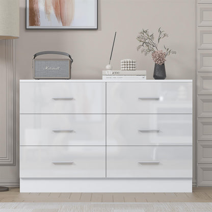 REFLECT Gloss Bedroom Furniture Wide 6 Drawer Chest of Drawers - 4 Colour Option