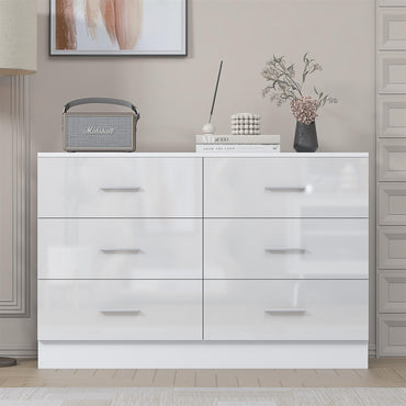 Reflect Wide 6 Drawer Chest - White Gloss & Matt White - Modern Bedroom Storage Unit with Drawers