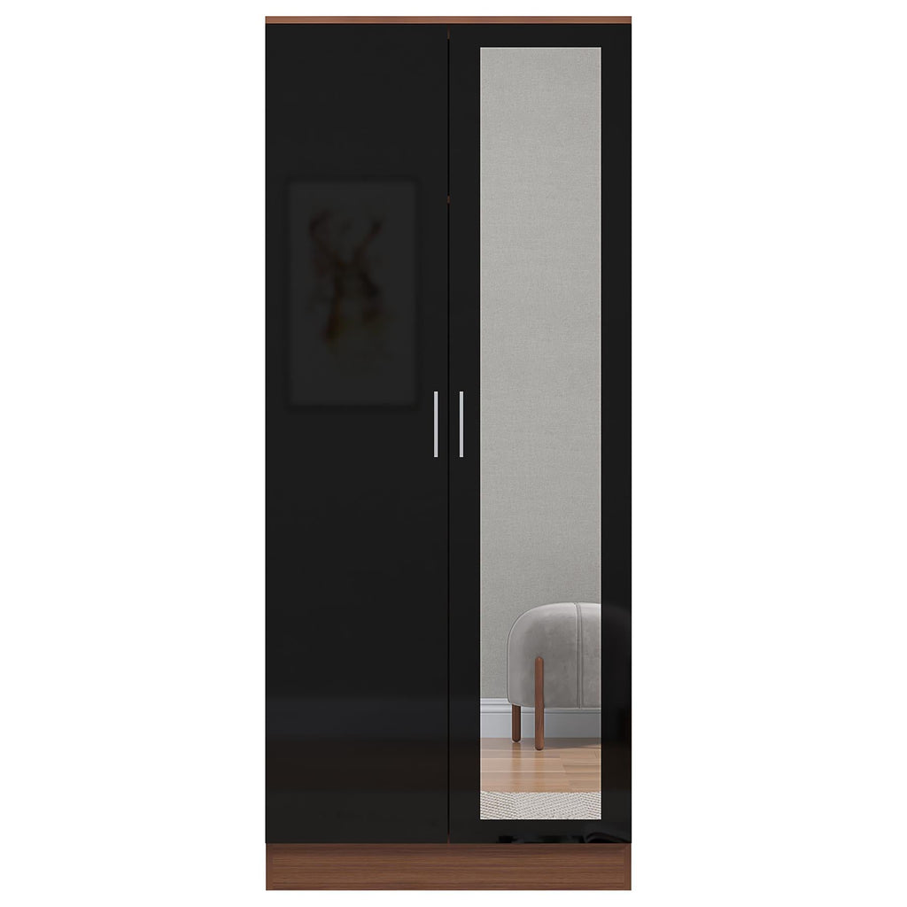 REFLECT High Gloss Bedroom Furniture Wardrobe Chest Bedside Desk - Black/Walnut