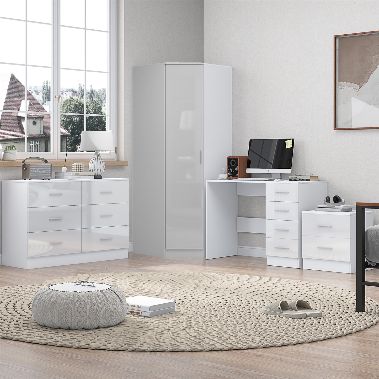 REFLECT 1dr Corner Bedroom Furniture Bundles Chest, Bedsides, Desks - 4 Colours