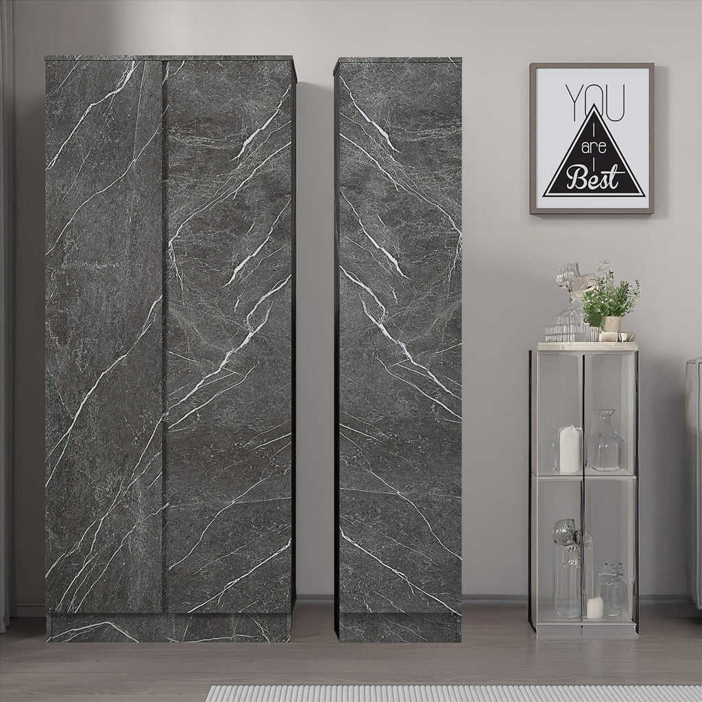 ZITA Grey Marble Effect 2 Piece Wardrobe Set - 2 Door and 1 Door, Spacious Bedroom Storage Solutions.