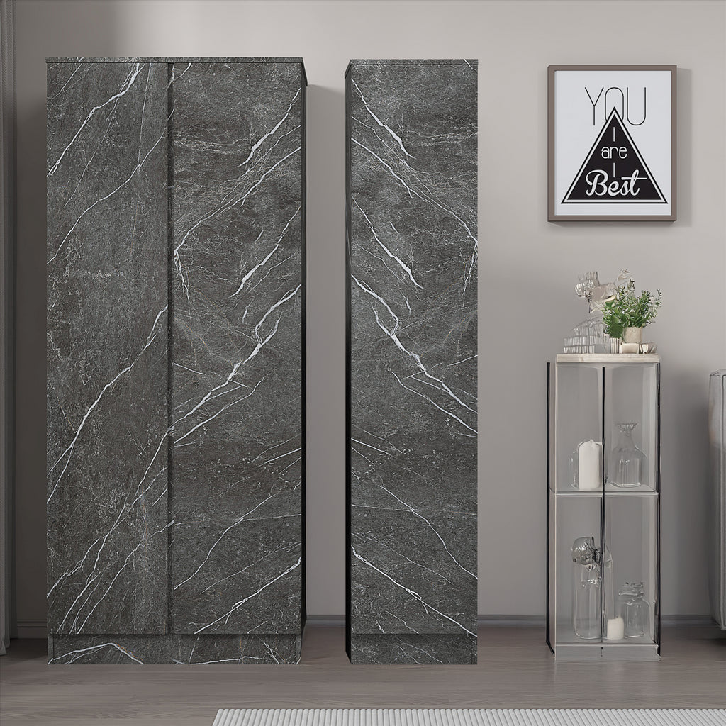 ZITA Grey Marble Effect 2 Piece Wardrobe Set - 2 Door and 1 Door, Spacious Bedroom Storage Solutions