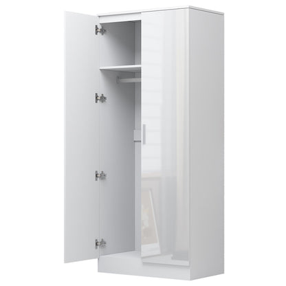 Reflect 2 Door Plain Wardrobe - White Gloss & Matt White - Hanging Rails & Shelves - Modern Sleek Design