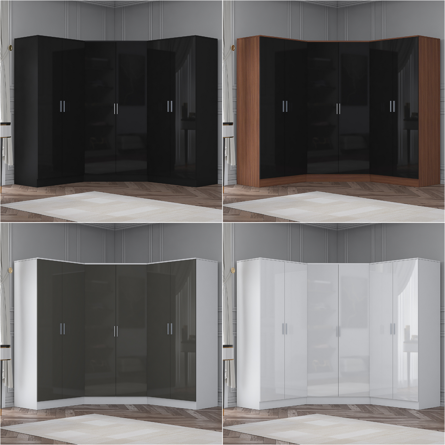 REFLECT Gloss 6 Door Wardrobe Bundle - 2 Door Corner + 2 Door + 2 Door Wardrobe