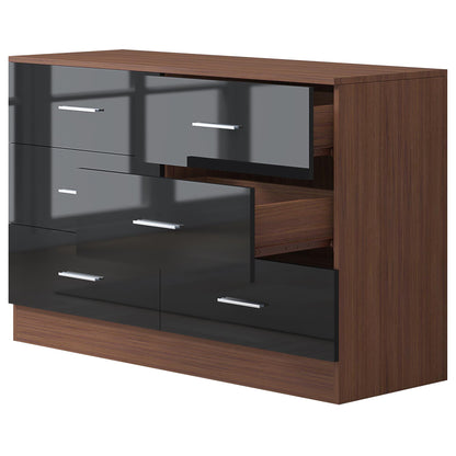 Reflect Wide 6 Drawer Chest - Black Gloss & Walnut - Modern Bedroom Storage Unit with Drawers