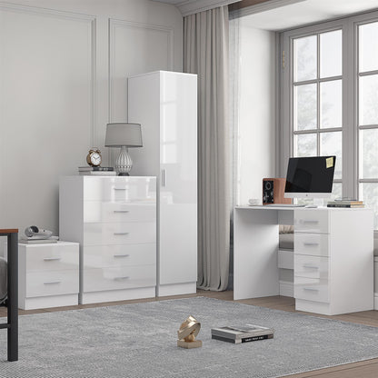 REFLECT Gloss 4pc Bedroom Set - 1 Door Wardrobe + 5 Draw Chest + Bedside + Desk