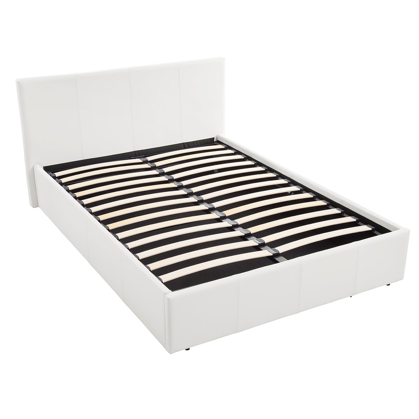 LUNA 3FT Single White Ottoman Storage Bed with Gas Lift Faux Leather Fabric & Sprung Slats Base
