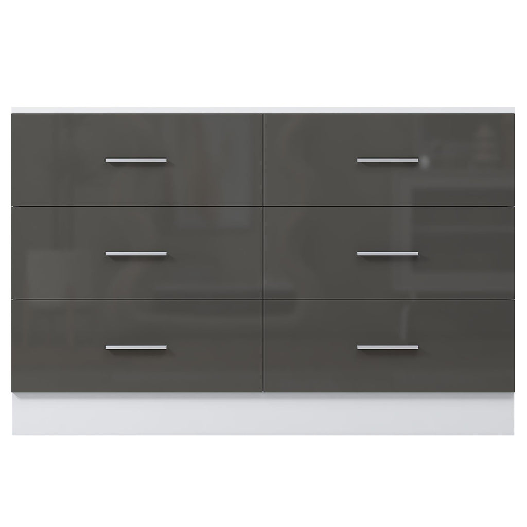 REFLECT Gloss Bedroom Furniture Wide 6 Drawer Chest of Drawers - 4 Colour Option