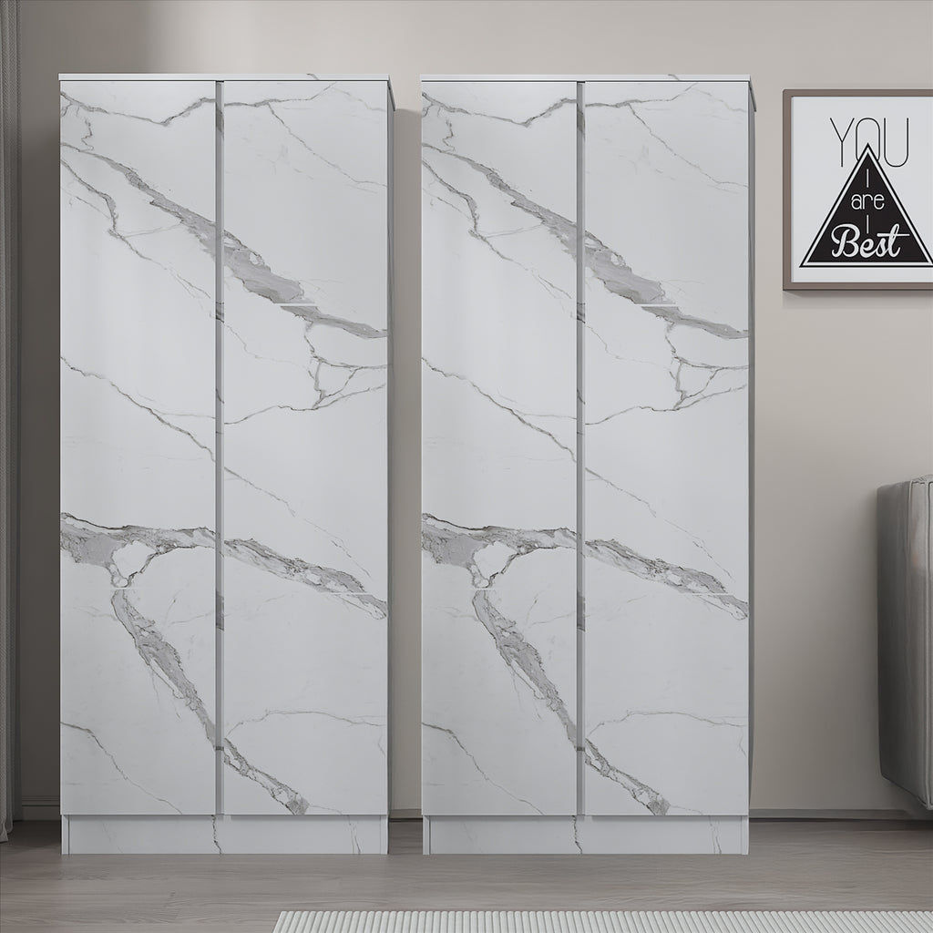 ZITA White Marble Effect 2 Piece Wardrobe Bundle - 2 x 2-Door Wardrobes