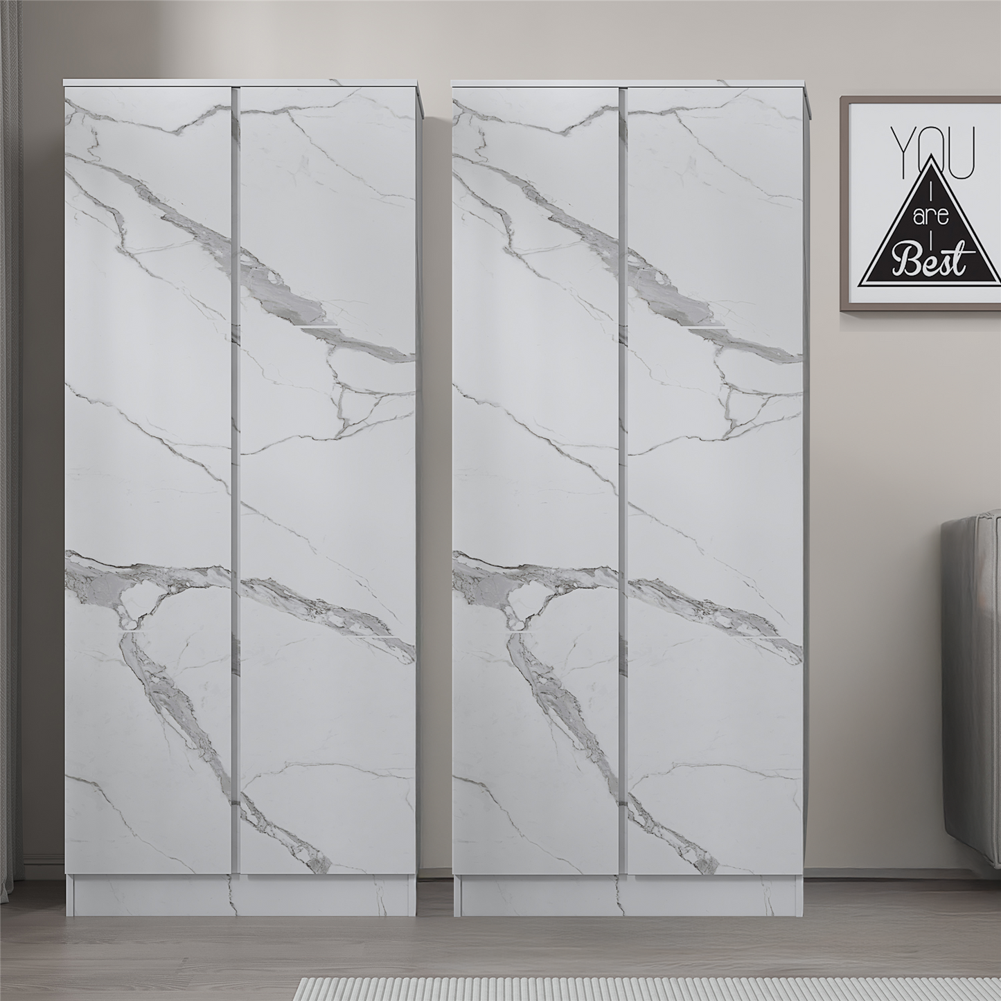 ZITA White Marble Effect 2 Piece Wardrobe Bundle - 2 x 2-Door Wardrobes