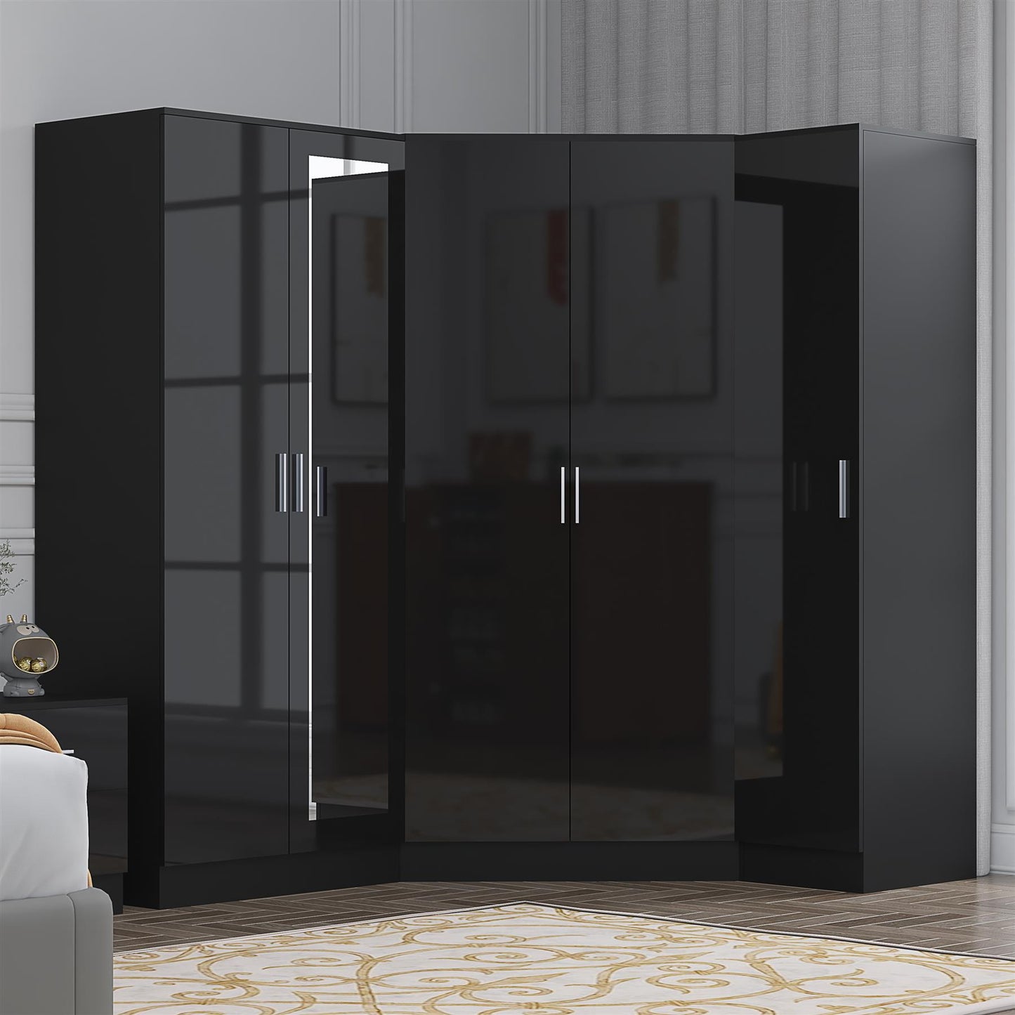 REFLECT Gloss 5 Door Wardrobe Bundle - Corner + 2 Door Mirror + 1 Door Wardrobe