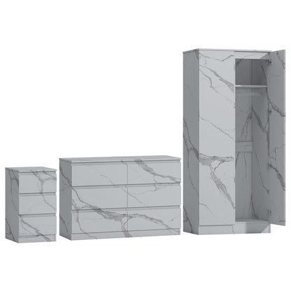 ZITA 3pc Set - 2 Door Wardrobe + Wide Chest + Bedside in White OR Grey Marble