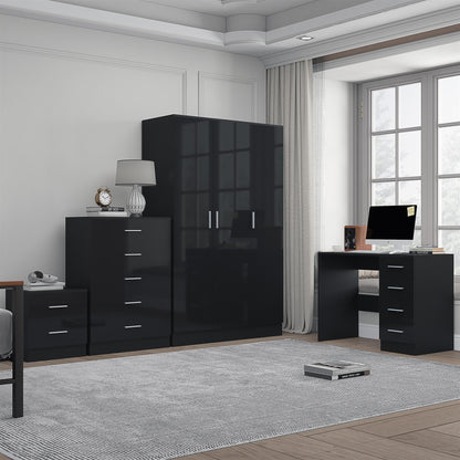 REFLECT Gloss 4pc Bedroom Set - 3 Door Wardrobe + Tall Chest + Bedside + Desk