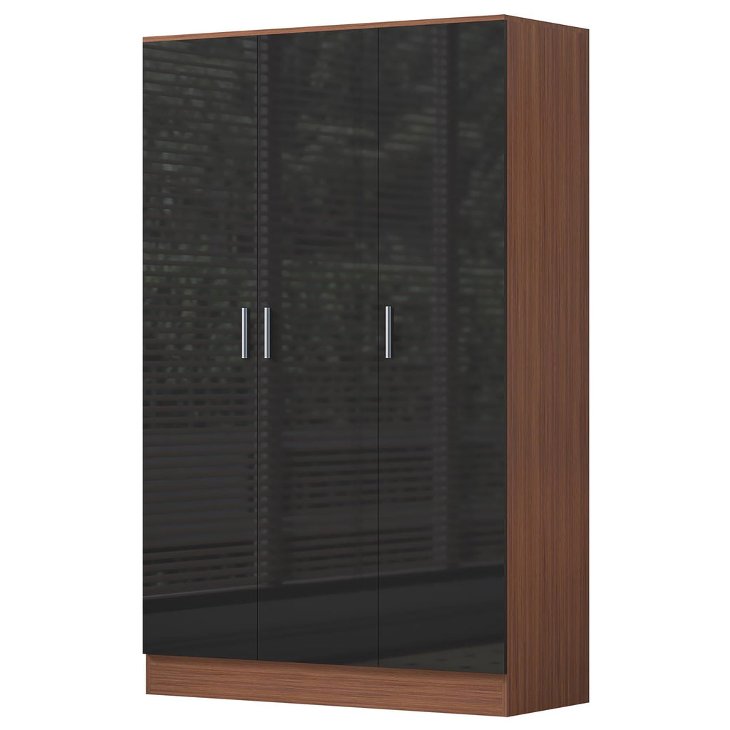 REFLECT High Gloss Bedroom Furniture Wardrobe Chest Bedside Desk - Black/Walnut