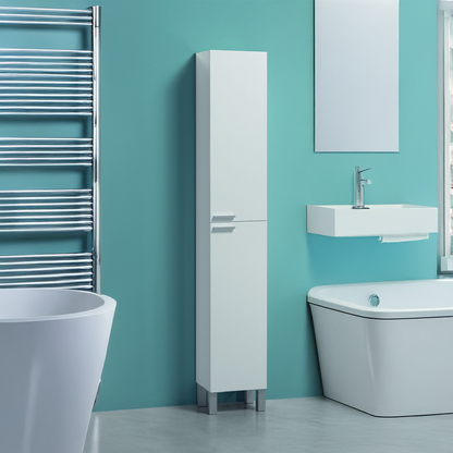 Baltic White Tall 2 Door Bathroom Storage Cabinet - Organiser for Toiletries & Towels