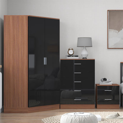 REFLECT Gloss 3pc Set - 2 Door Corner Wardrobe + 5 Draw Chest + Bedside