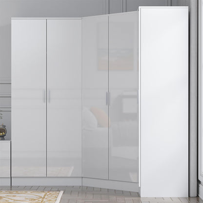 Reflect 3pc Wardrobe Bundle - 2 Door Corner + 2 Door Plain + 1 Door Plain - White Gloss & Matt White