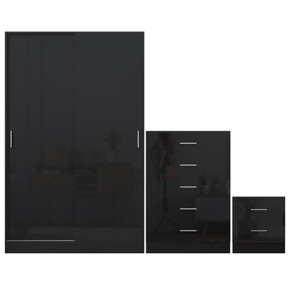 REFLECT Gloss 3pc Set - 2 Door Sliding Wardrobe + 5 Draw Chest + Bedside