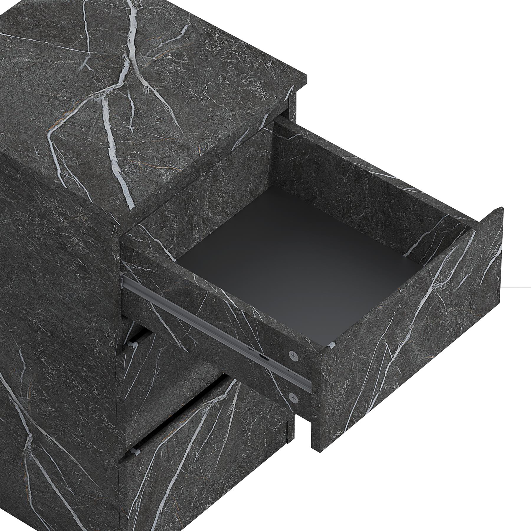ZITA Grey Marble Effect 3 Drawer Bedside Table - Modern Nightstand, Stylish Bedroom Furniture