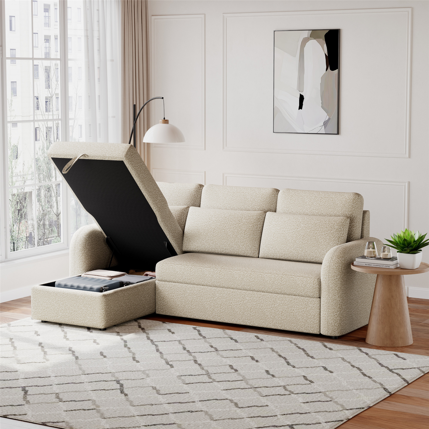 FLYN 3 Seater L Shape Boucle Pull Out Sofabed - 3 Colour Options
