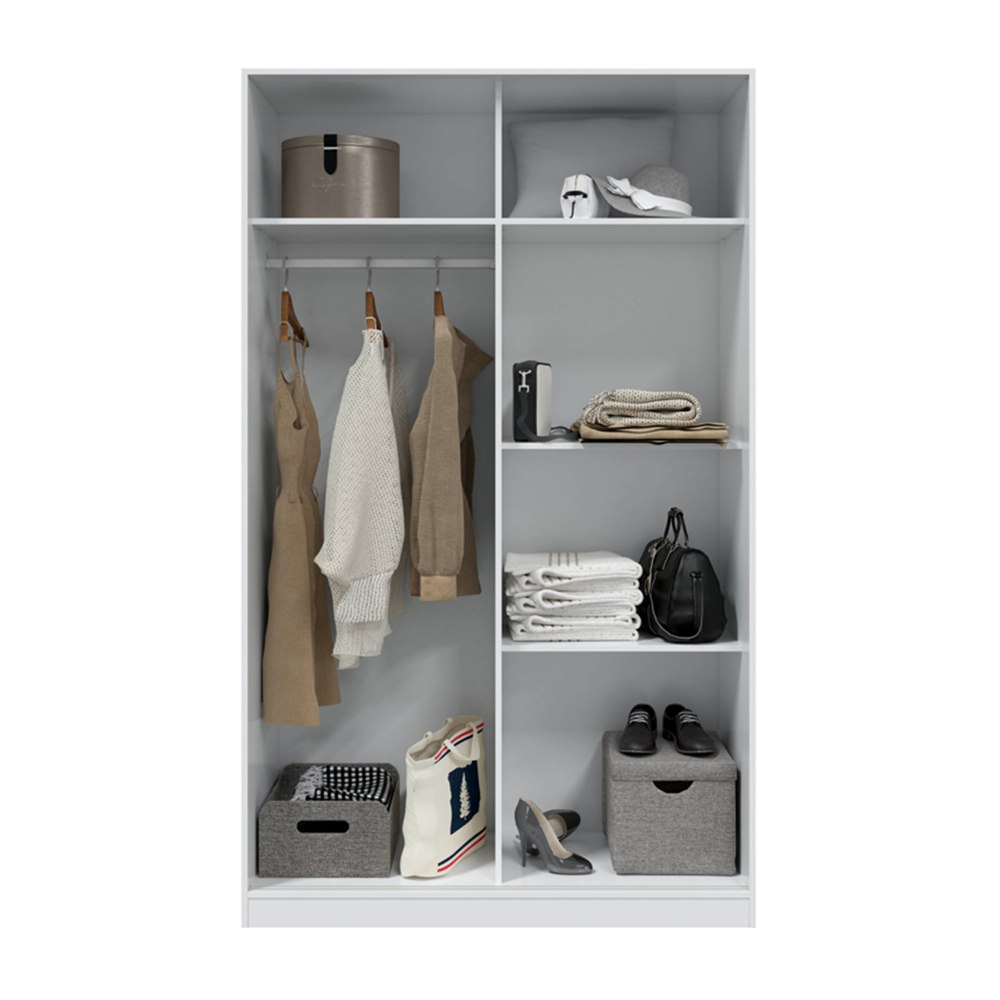 TOP 2 Door Large Modern Sliding Bedroom Wardrobe - White & Grey Finish
