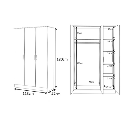 Reflect 4pc Wardrobe Bundle - 2 Door Corner + 3 Door Mirror + 2dr + 1dr Plain - Black Gloss & Black Oak