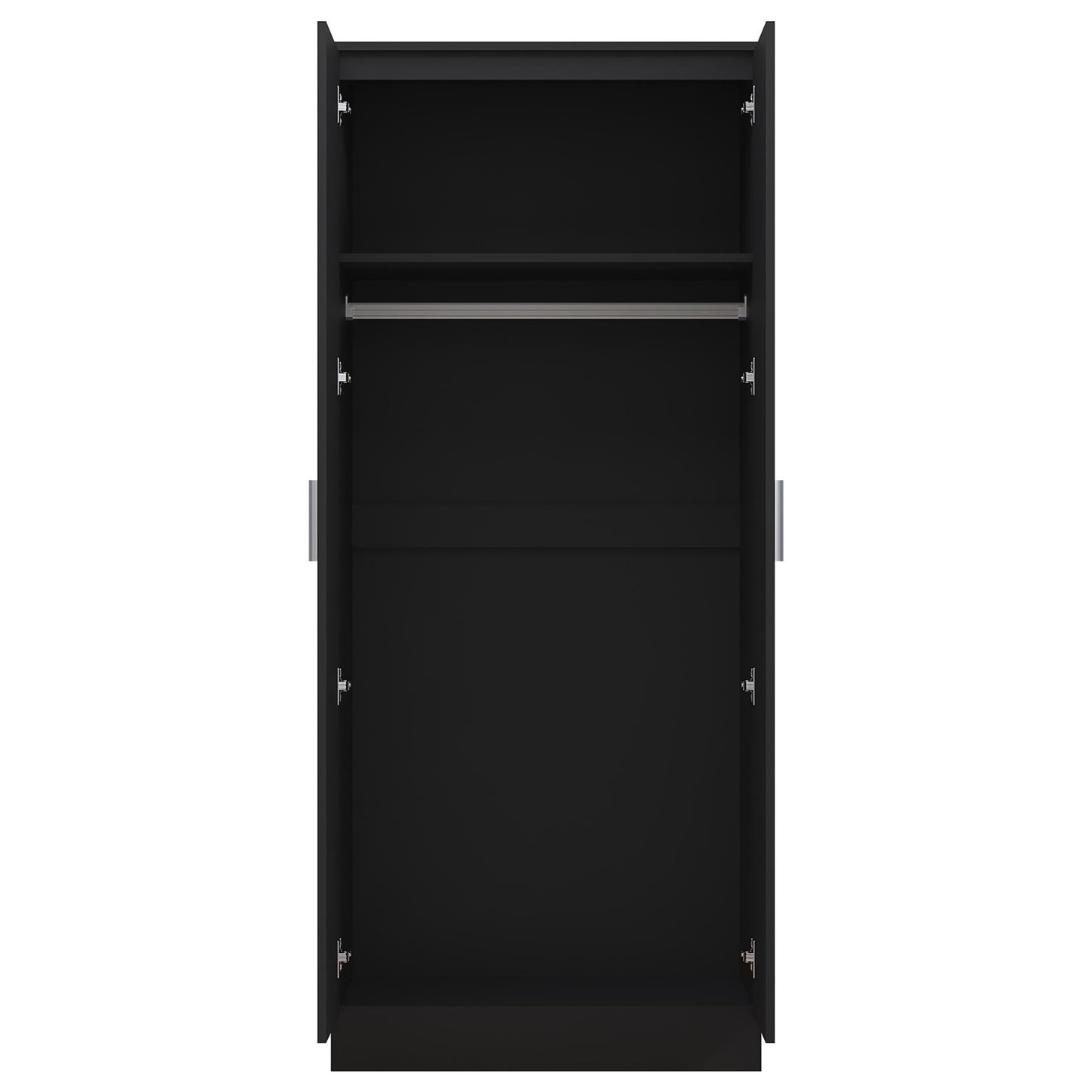 Reflect 2 Door Mirrored Wardrobe - Black Gloss & Black Oak - Hanging Rails & Shelves - Modern Sleek Design